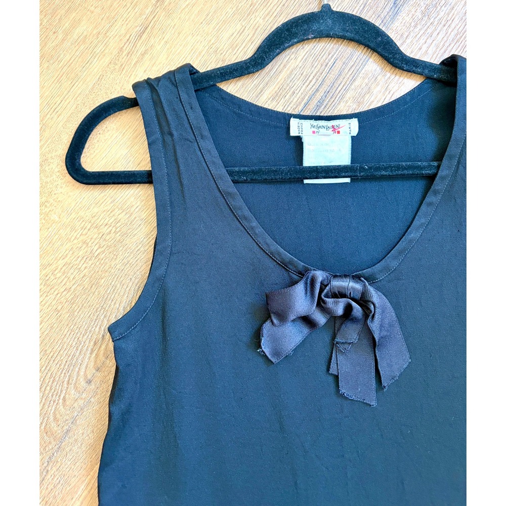 Vintage Yves Saint Laurent Rive Gauche 70s Archival S Small 36 Black Bow Top YSL - Picture 3 of 6